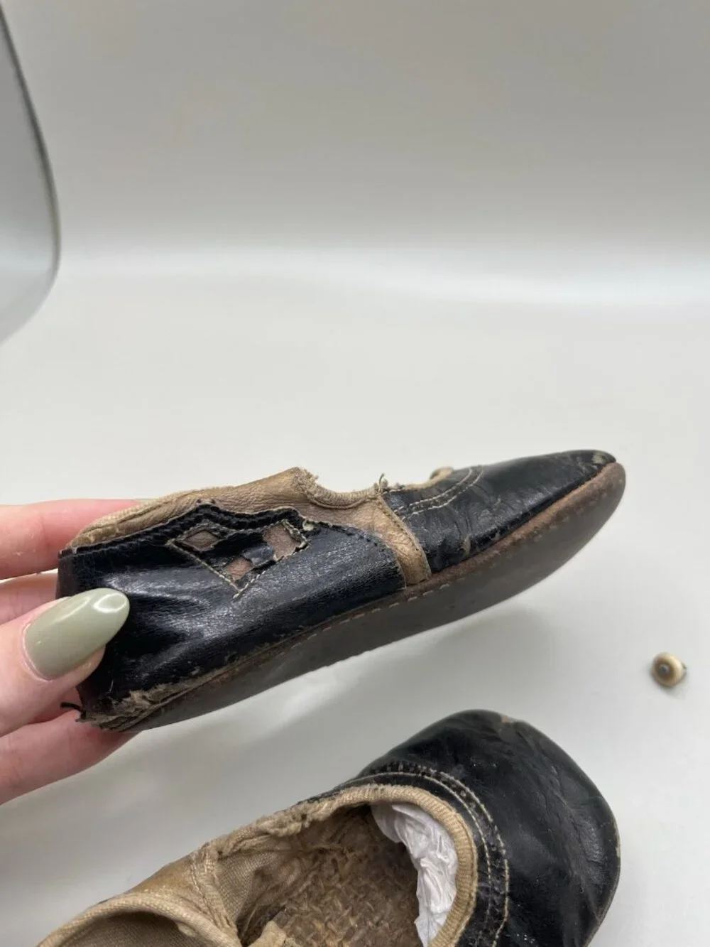 Antique Victorian Edwardian Children’s Black Leather Button Shoes 1895-1915 Baby
